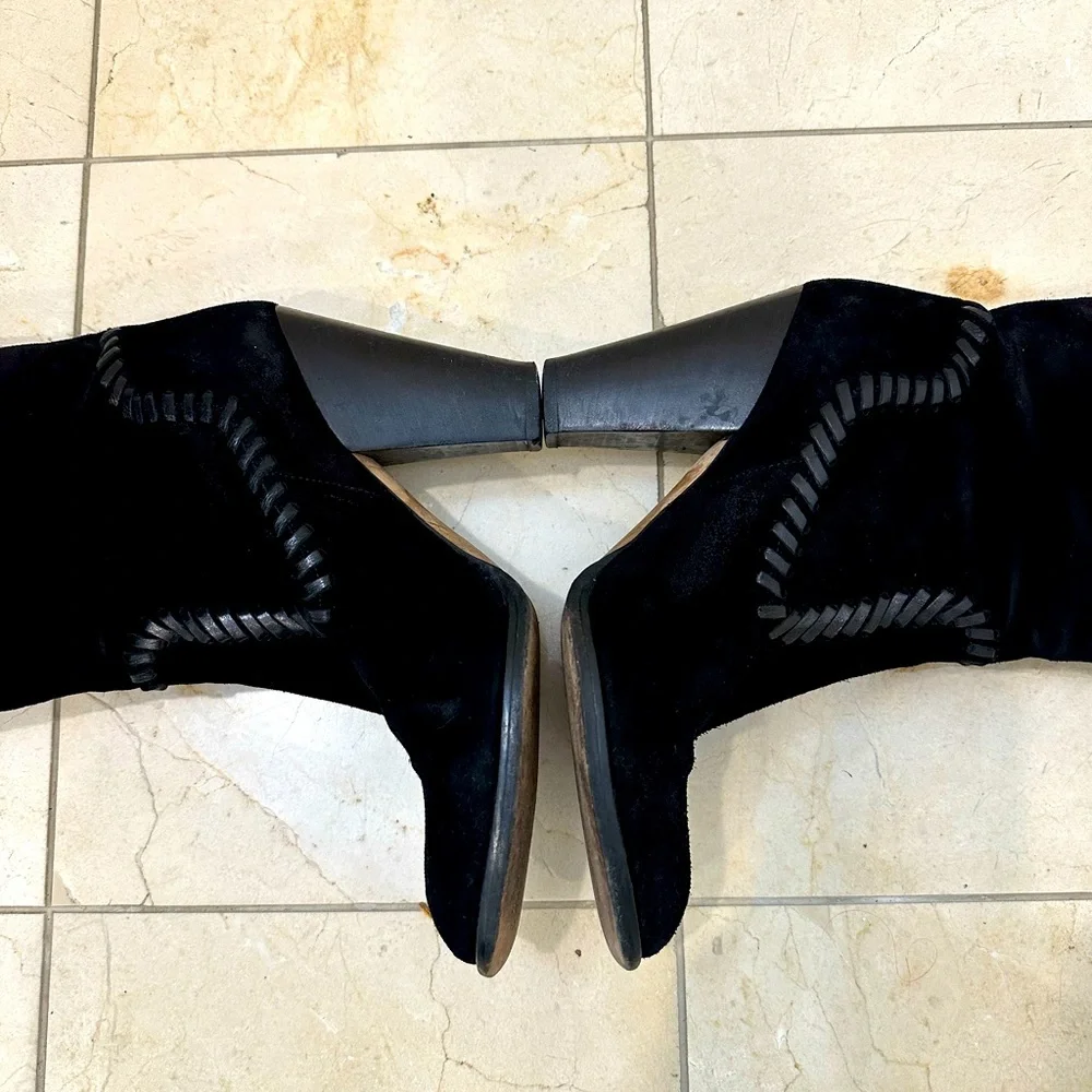 Michael Kors suede knee high boots western whipstitch - Picture 7 of 8